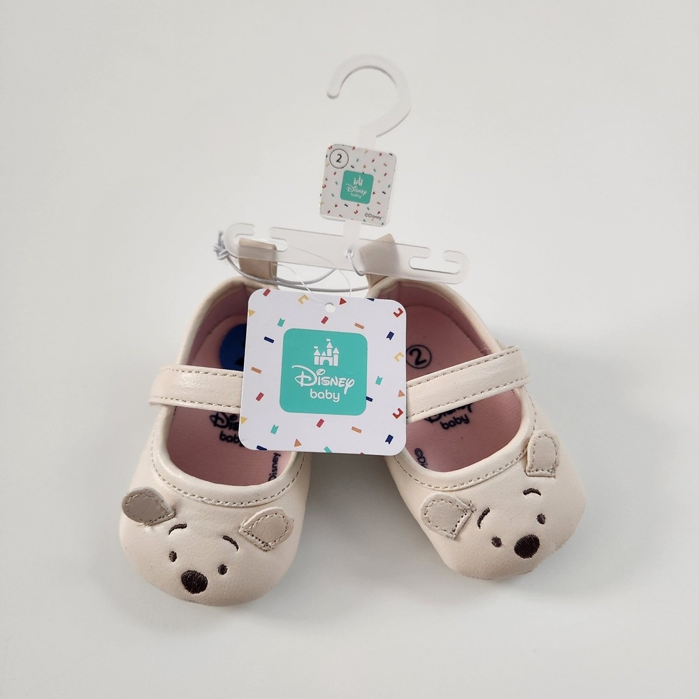 Disney Baby Winnie the Pooh Mary Jane Crib Shoes Size 2 Cream Embroidered NWT